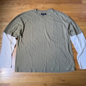 Pacsun Men's Long Sleeve Double Shirt Green Cream Skater Tee Size L